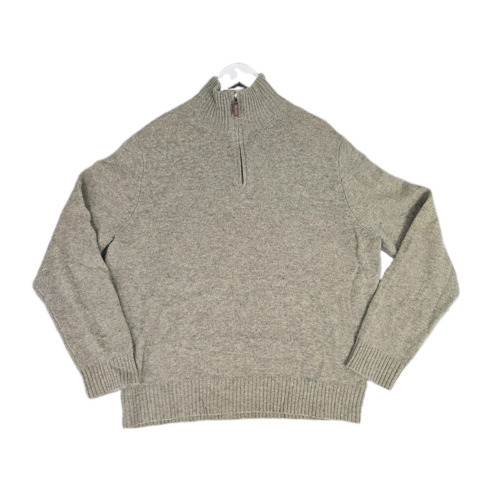 J.Crew Mens Lambswool Quarter Zip Sweater XL Beige Mock Neck Preppy